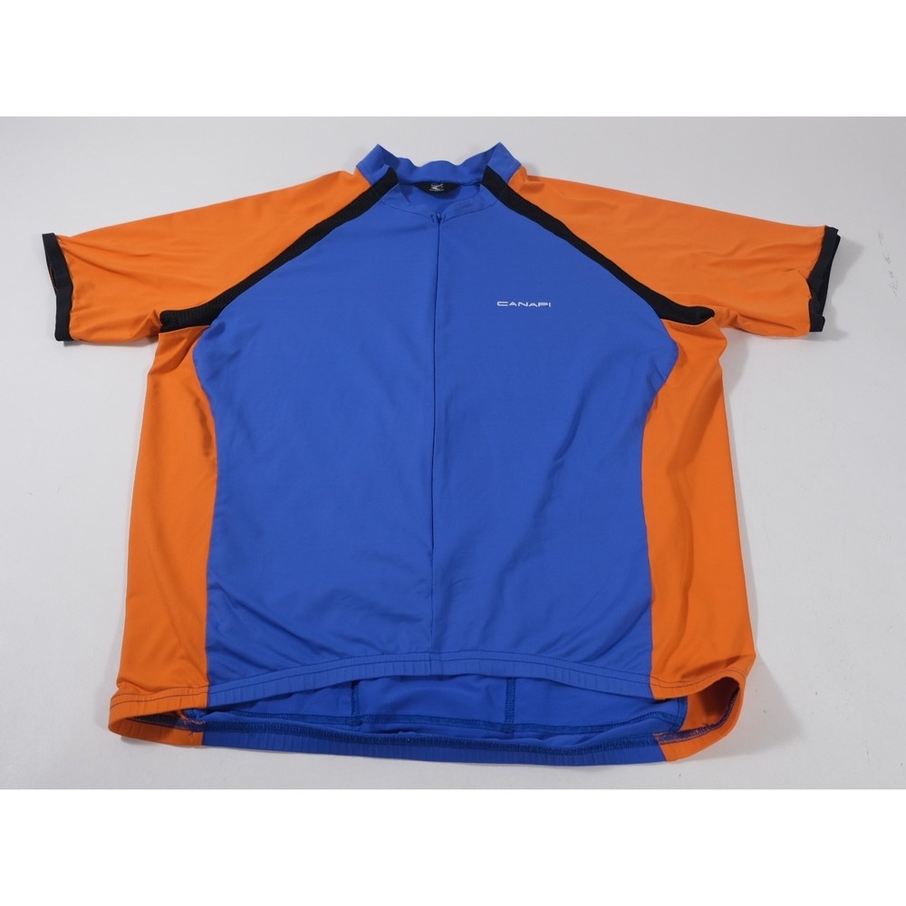 Canari Cycling Jersey Mens XL Blue Orange Short Sleeve Full Zip Pockets Sport